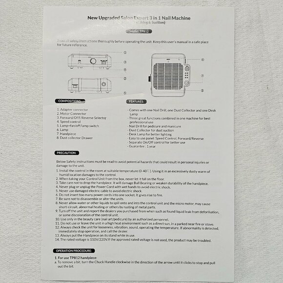 Upgraded Salon Expert 3 in 1 Nail Machine w/ Lamp- Dust Collector- Nail Drill - Picture 12 of 13